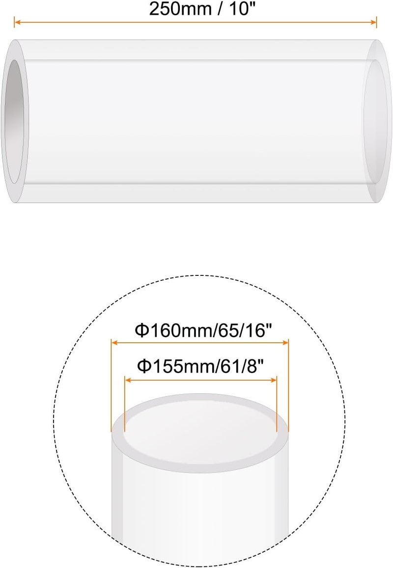 Rebower أنبوب بلاستيكي صلب شفاف 10 بوصة 155 مم ID × 160 مم OD (6 1/8 بوصة ID × 6 5/16 بوصة OD) أنبوب أكريليك دائري من بولي كربونات، [لأنظمة السباكة، الهيدروليك، الأكواريوم] - Image 2